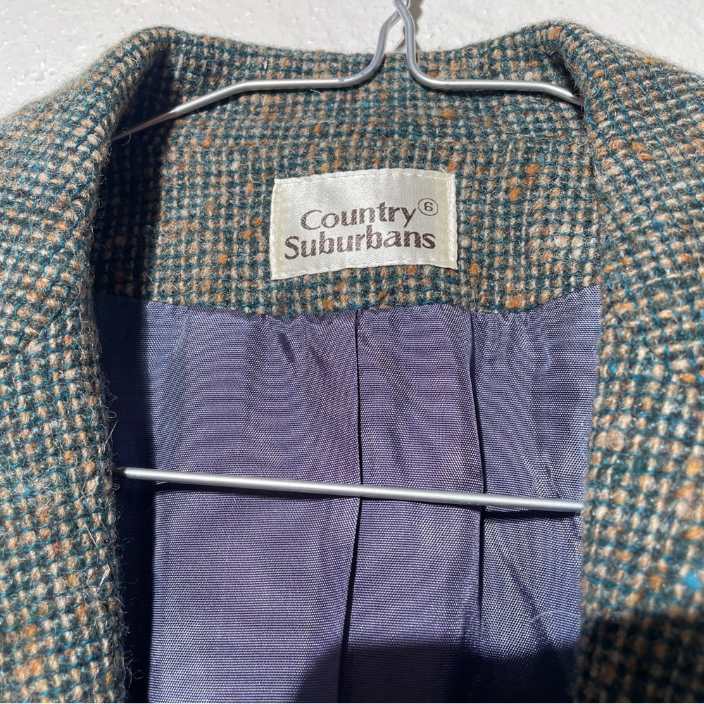 Vtg green Wool Blend Preppy Acadamia Twee Tweed Blazer Woman's small - Picture 9 of 10